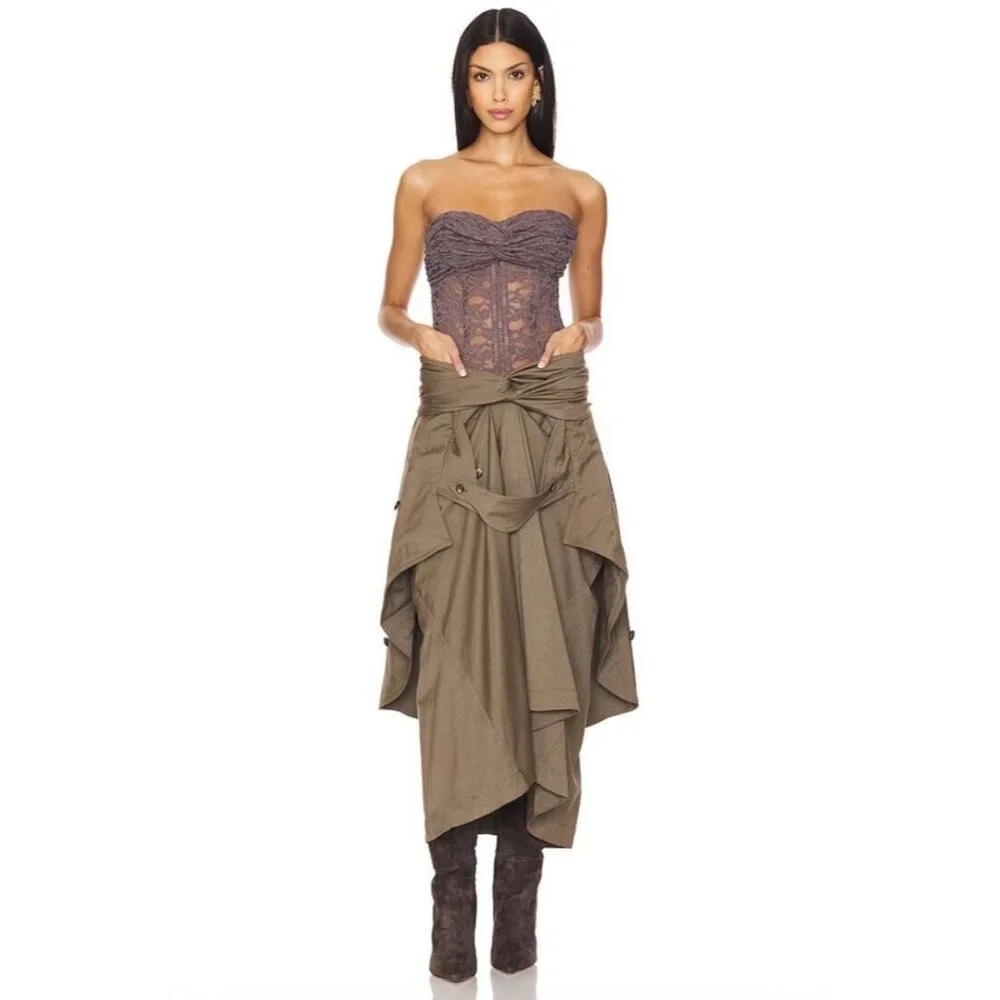 ROKH Twisted Knot Laced Corset Mocha Grey